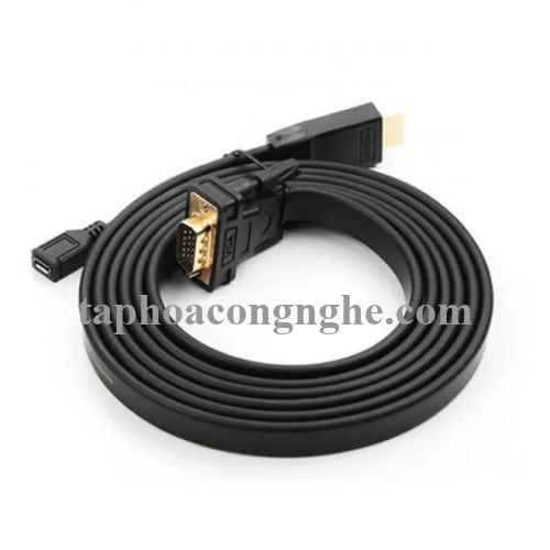 Ugreen 40232 3M màu Đen Cáp chuyển đỗi HDMI sang VGA kèm cổng trợ nguồn Micro USB MM101 30040232